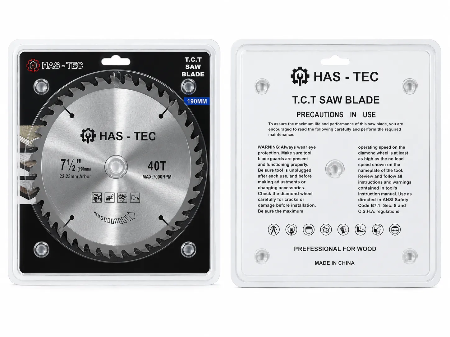 HAS-TEC 7 1/4" TCT Circular Saw Blade 40T (190mm x 22.23mm) | Wood Cutting